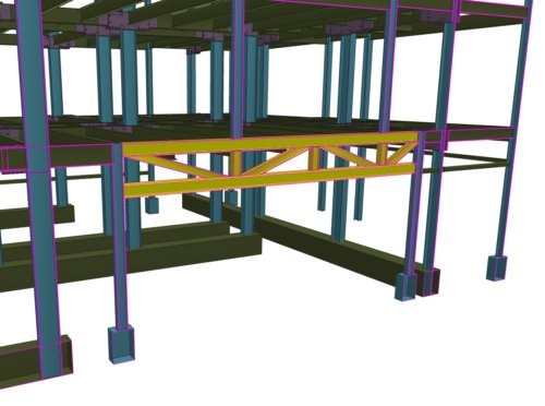 3D structural model of a steel truss between floors